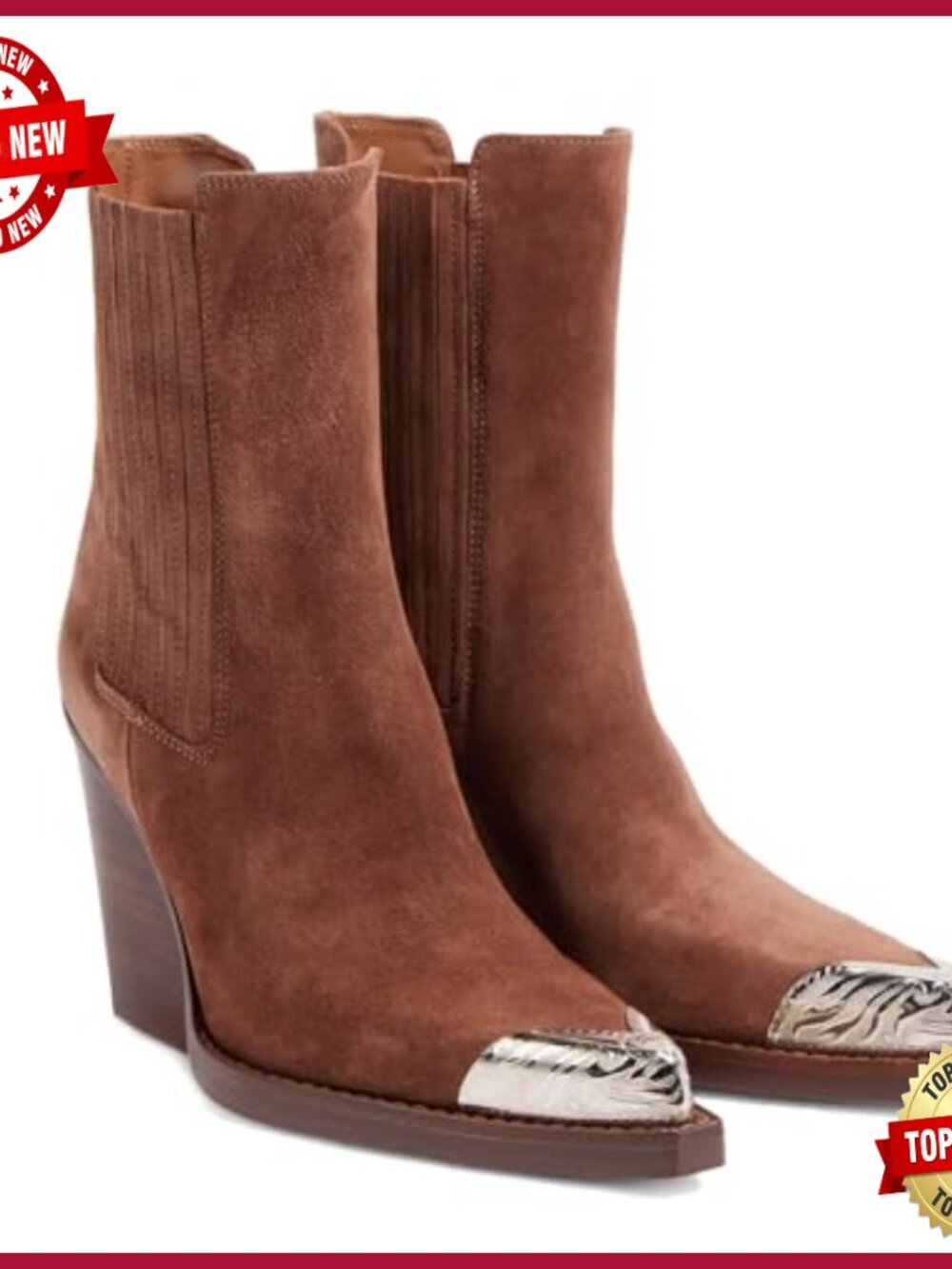 Suede Western Cowboy Ankle Boots Pointed Toe Block Heel Slip On Cowgirl Booties - Picture 7 of 7